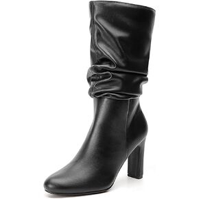 DREAM PAIRS Slouch Boots for Women Mid Calf, Women's Fashion Almond Toe High Heel Fall Winter Dressy Boots