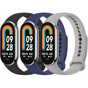 Tobfit 3 Pack Replacement Bands Compatible for Xiaomi Smart Band 8, Soft Silicone Adjustable Sport Wrist Strap for Women Men for Xiaomi Mi Band 8 Traker Smart Watch