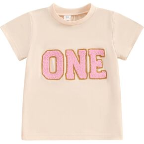 Muasaaluxi Toddler Baby Girl Birthday Outfit One Romper One/Two/Three/Four/Five/Six Embroidery T-shirt Tee Birthday Gift