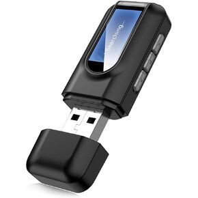 Bluetooth 5.0 Transmitter Receiver, 2 in 1 USB Portable Audio Adapter with LCD Display, 3.5MM Visualization Bluetooth AUX Adapter Dongle for PC Car Speaker