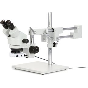 AmScope SM-4B-80S Professional Binocular Stereo Zoom Microscope, WH10x Eyepieces, 7X-45X Magnification, 0.7X-4.5X Zoom Objective, 80-Bulb LED Ring Light, Double-Arm Boom Stand, 90V-265V