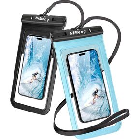 Waterproof Phone-Pouch Case Underwater Water-Proof Case for iPhone 15 14 13 12 11 Pro Max 2 Pack 7.6 inch Black and Bule