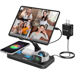 محطة شحن لاسلكية 6 في 1 لأجهزة Apple، شاحن 30 وات لأجهزة متعددة لشاحن iPhone Apple Watch AirPods وiPad Stand Google Pixel Android Charging Stand Dock in Saudi Arabia