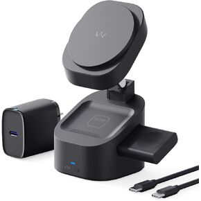 iWALK Higher and More Stable 3 in 1 Foldable Wireless Charging Station,Adjustable Magnetic Portable Charger Stand, Travel Charger for iPhone 15 Apple Watch AirPods (20W USB-C Charger Included)