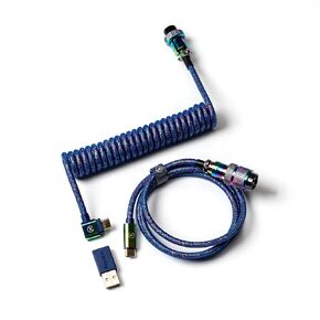 Keychron Colorful Premium Coiled Type-C Angled Cable - Rainbow Plated Blue