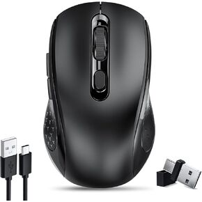 Wireless Mouse for Laptop, 2.4 GHz with USB Receiver Mice for Computer - Rechargeable Portable Silent LED Mouse for MacBook air,pro,iPad,Mac,Chromebook,PC, with USB-C Adapter