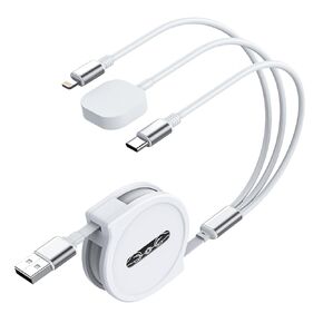 3 in 1 Multi Charging Retractable iWatch Charger Cable, Universal USB to Lightning/USB C 4FT Short Charger Cord, Compatible with Apple Watch Ultra/SE/9/8/7/6/5/4 & iPhone15/14/Android