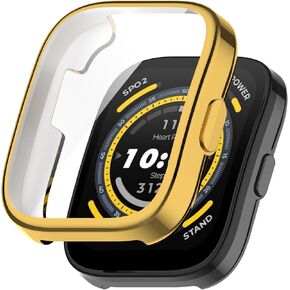 FitTurn Compatible with Amazfit Bip 5 Watch Screen Protector Case TPU Slim Case Cover [Plating Metal Color Frame] [3D Full Coverage] Shell Protective (Black)