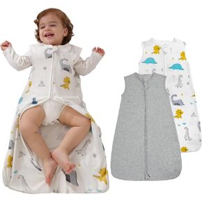 Comfy Baby Sleep Sack 0-6 Months 100% Cotton Wearable Blanket, 2-Way Zipper 0.5 TOG Sleep Sack Breathable Lightweight Toddler Sleeping Bag 2 Pack