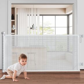 Retractable Baby Gates, 118" Wide Dog Gate, Mesh Pet Gate for Stairs, Door, Corridors, Bedrooms and Various Other Scenarios for Indoor or Outdoor
