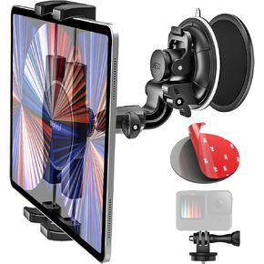 Windshield Car Tablet Holder, Heavy Duty Suction Cup Window Dashboard Tablet Mount for Car/Truck/Vehicle/SUV with 1/4'' Screw for iPad Pro 12.9 Air Mini, Phone, Galaxy Fold, Fire, Camera, 4-13" Device