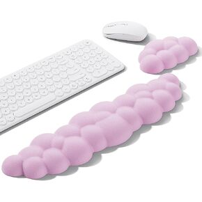 Mytrix Leather Cloud Wrist Rest Set for Keyboard and Mouse, Ergonomic Comfortable Memory Foam with Non-Slip PU Base, Elbow Support Pain Relief, Large Size for Desk, Office, Gaming, Pink in Kuwait
