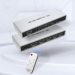 4K HDMI Switch 5 in 1 Out HDMI Switcher with Remote - Aluminum HDMI 2.0 Switch HDMI Splitter 5 Port with 3D, HDCP2.2, HDR, for Xbox,PS5/PS4/PS3,Fire Stick,Roku,Blu-Ray Player, Silver
