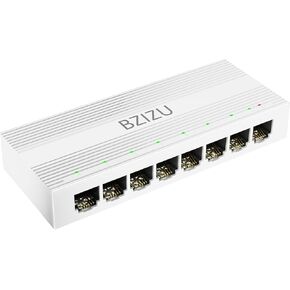8-Port Gigabit Ethernet Switch, Plug and Play unmanaged Network Splitter, Small Desktop Size, IGMP Support, fanless Silent Design, White Plastic Shell