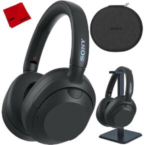 Sony ULT WEAR Noise Canceling Wireless Headphones with Alexa Built-in, Massive Bass Comfortable Design, Black WHULT900N/B Bundle with Pro Audio Headphone Stand + Microfiber Cloth
