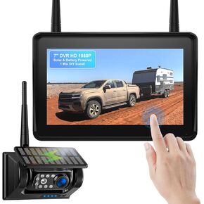 Fookoo Magnetic Solar Wireless Backup Camera 7" IPS Touchscreen Monitor 1 Min DIY Install Portable Scratch-Proof No Drilling HD 1080P DVR Rechargeable IR Night Vision for Car RV Truck Camper - DCM701
