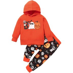 Ritatte Baby Boy Halloween Outfit Long Sleeve Pumpkin Ghost Hoodie Sweatshirt Top Pant Toddler Fall Winter Clothes Set