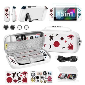 JEMDO Switch Carrying Case Accessories Kit Compatible with Switch,15in1 Accessories Bundle Storage Bag Set,Travel Case Include Protective case,Screen Protector,Thumb Grip,Game Card Case,White