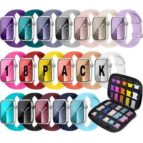 18 Pack Sport Band Compatible with Apple Watch Bands 40mm 41mm 38mm 45mm 44mm 42mm 49mm for Women Men, Soft Silicone iWatch band with Watch Band Storage Case for iWatch Ultra Series 9 8 7 6 5 4 3 2 SE