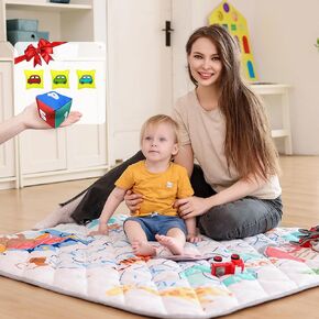 Baby Play Mat for Floor, 50x50 Play Mats with Parent-Baby Interaction Game Accessories for Playpen, Soft Cushiony Tummy Time Mat, Machine Washable Playmat for Infants, Babies, Toddlers