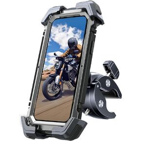Motorcycle Phone Mount Holder,【Military Drop Proof】【360° Rotate Ultra-Stable】 Bike Phone Holder Handlebar Cell Phone Clamp for Scooter, Bicycle, Dirt Bike, for Phone 4-7.2" Thick Case