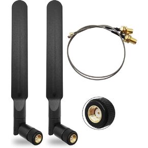 WiFi 6E Antenna Tri-Band 6GHz 5GHz 2.4GHz RP-SMA Male + 10in U.FL to RP-SMA Female Extension Cable for Mini PCIe Slot WiFi Cards 2 Pcs
