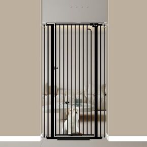 57" Extra Tall Pet Gate for Doorway 33.86'' - 38.58'' Wide Cat Gate Indoor for Stairs, Pressure Mounted Auto Close Tall Dog Gate Baby Safety Child Gate for Kids Dogs Puppy Cats (Black)