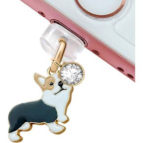 ELISE & FONDA CP163 USB Charging Port Anti Dust Plug Dog Corgi Cherry Blossom Pendant Phone Charm for iPhone 11/ XS MAX/XR/X/8 Plus/7/6S/7/SE iPad iPod