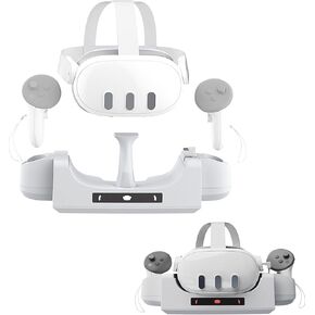 Charging Base Station Compatible with Quest 3, Wall-mounted Charging Dock for Quest 3 Headset & Controllers, Charger Stand with 2 Rechargeable Batteries Type-C Cable VR Accessories