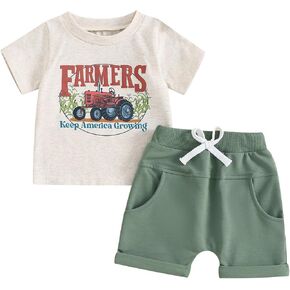 YINGISFITM Baby Boy Farm Clothes Farmers Tractor T Shirts Tops Casual Shorts Sets Country Toddler Boys Summer Outfit