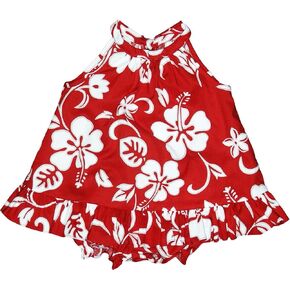 RJC Baby Girl's Hibiscus Pareo Halter Ruffle Hawaiian 2 Piece Dress Set