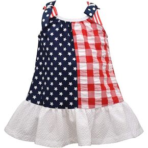 Bonnie Jean Girl's 4th of July Dress - Patriotic Stars and Stripes Flag Dress for Baby Toddler and Little Girls
