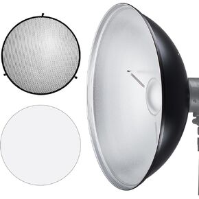 JINBEI 15.7"/40cm Aluminum Standard Reflector Beauty Dish with White Diffuser & Honeycomb, Bowens Mount Studio Strobe Flash Light