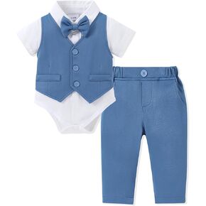 SANMIO Baby Boy Baptism Outfits Short Sleeve+Vest+Tie+Pant Baby Boy Suits Blessing Christening Easter Baby Outfit