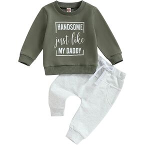 SHIBAOZI Baby Boy Clothes Toddler Fall Winter Outfit Letter Graphic Sweatshirt Pullover Tops + Pants Joggers Set