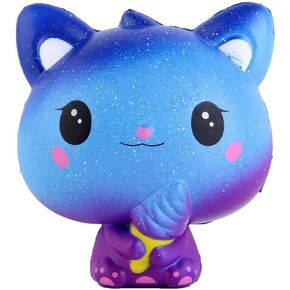 Anboor 3.9 Inches Squishies Cat Galaxy Ice Cream Kawaii Soft Slow Rising Scented Animal Squishies Stress Relief Kid Toys Collection Blue