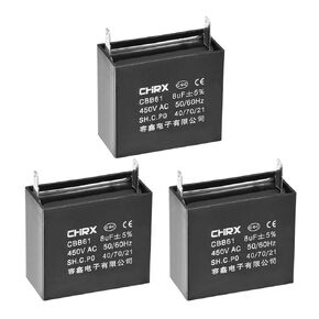 uxcell Ceiling Fan Capacitor CBB61 8uF 450V AC Single Insert Metalized Polypropylene Film Capacitors 47x23x41mm for Water Pump Motor Generator, Pack of 3
