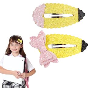 Back To School Hair Clips Yellow Hair Bows Clips with Shining Bow Design Hair Clips Baby Hair Accessories Cute Hair Bows Clips Gifts for Kindergarten Students 2PCS