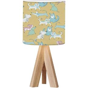 Tripod Bedside Desk Table Lamp Dragon Baby Animals Watercolor Wood Nightstand Lamp with Linen Fabric Shade for Nursery Bedroom Living Room Kids Room