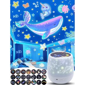 21 Sets of Films + Projector Night Light for Kids, Baby Night Lights for Bedroom, Ceiling, Kids Star Projector with 360° Rotation Dimmable for Baby Girls Boys, Birthday, Christmas, Nursery, Room Decor