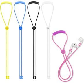 5 pcs Pack, Anti-Lost Soft Silicone Strap Lanyard Rope for Wireless Earbuds Earphones, Double Ring Lock Technology, Adjustable Length, Floats Water, Fits Any AirPods, Other Wireless Earphones