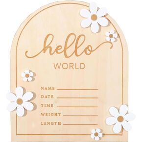 Baby Announcement Sign, Wooden Hello World Newborn Sign Birth Announcement Signs, Hello World Nursery Decor Sign & Photo Prop for Baby, Newborn Boys and Girls Gift