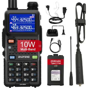 BAOFENG UV-5RM Plus Radio, 10W Ham Radio Long Range with Tctical Antenna Handheld Multi-Band Two Way Walkie Talkie, Portable UV5RM GMRS Radio with Air Duct Earpiece & 2500mAh Type-C Port Battery