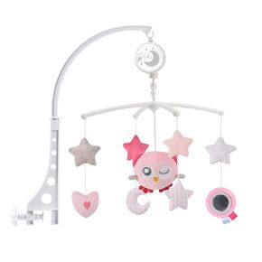 Baby Musical Crib Mobile with Hanging Rotating Plush Pink Owl Pendant Toys, Winding Drive Music Box, Infant Bed Decoration for Newborn Boys and Girls