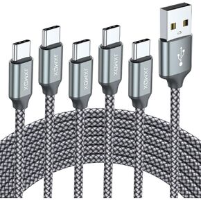 JXMOX USB Type C Cable,USB A to USB C 3A Fast Charging (3.3ft 5-Pack) Braided Charge Cord Compatible with iPhone 15 Pro Max,Samsung Galaxy S10 S9 S8 Plus,Note 9 8,A11 A20 A51,LG G6 G7 V30 V35,Moto Z3