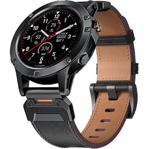 Genuine Leather Ultra Bands 22mm 26mm Designed for Garmin Fenix 5/Fenix 6/Fenix 7/Fenix 5X Plus/Fenix 3/Fenix 6X Pro, Quick Fit Rugged Military Band for Fenix 5X/6X/7X/Forerunner 935/Men
