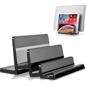 3-Slot Vertical Laptop Stand Laptop Holder for Desk Made of Premium Acrylic to Space-Saving for All Laptop/MacBook/Tablet/Phone (Transparent)