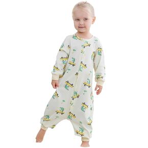 Baby Sleeping Sack, Toddler Sleep Bag with Legs Long Sleeves, 100% Cotton Baby Wearable Blanket with feet, Early Walk Sleep Sack, Fit 4T-6T, Blue