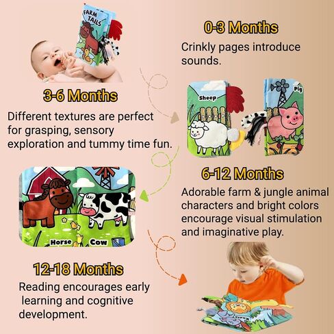 Sensory Baby Books 0-6 Months, Tummy Time Soft Cloth Baby Toys 0-3-4-5-6-7-8-9 6-12 Month Old, Newborn Infant Boy Essentials Gifts Travel Toy Touch and Feel Crinkle Busy Book for Babies Girl in Saudi Arabia