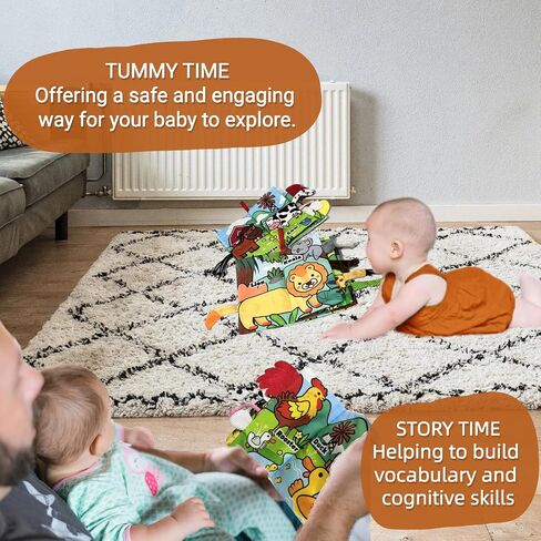 Sensory Baby Books 0-6 Months, Tummy Time Soft Cloth Baby Toys 0-3-4-5-6-7-8-9 6-12 Month Old, Newborn Infant Boy Essentials Gifts Travel Toy Touch and Feel Crinkle Busy Book for Babies Girl in Saudi Arabia